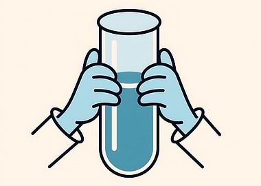 Hands holding a test tube with blue liquid