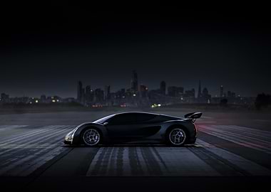 Sleek Sports Car on Runway at Night