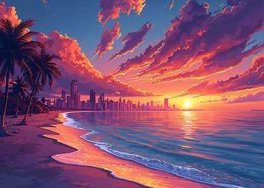 Tropical City Sunset Beach