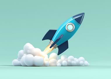 Blue Rocket Launching with Smoke