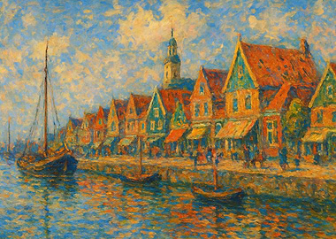 Volendam Impressionist painting of a Dutch canal town