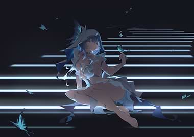 Anime Girl with Blue Butterflies