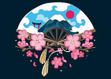 Japanese Mount Fuji and Cherry Blossoms