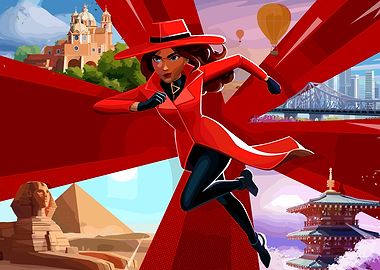 Carmen Sandiego Running Through World Landmarks