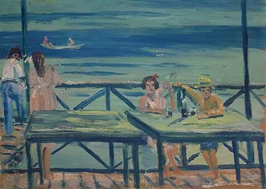 People at a Seaside Cafe