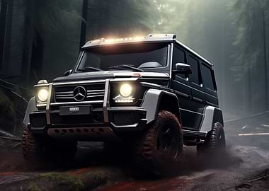 Off-road Mercedes G-Wagon in forest