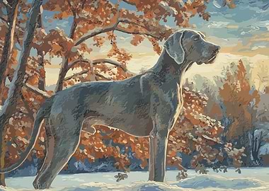 Weimaraner in Autumn Snow