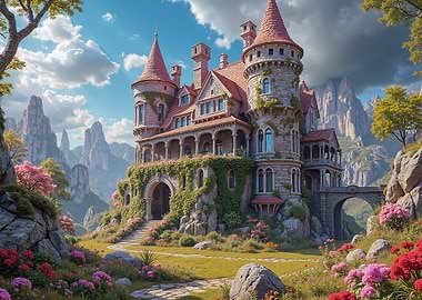 Enchanted Castle in a Floral Landscape