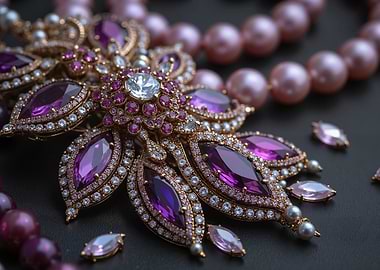 Ornate Gemstone Brooch with Pearls