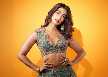 Pooja Hegde in Green Embellished Outfit