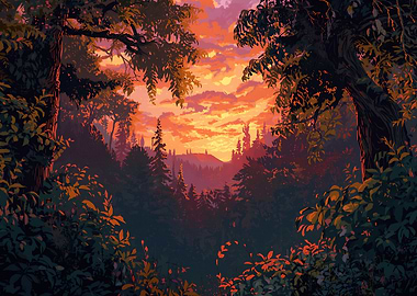 Forest Sunset Landscape