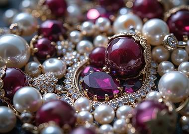 Ornate Brooch with Pearls and Garnets