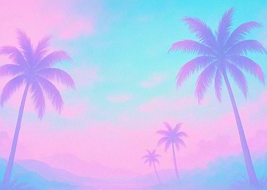 Pastel Palm Trees and Sky