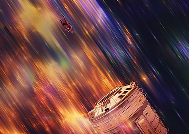 Astronaut tethered to space station