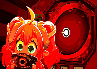 Anime Girl with Fiery Hair and Eye Symbol