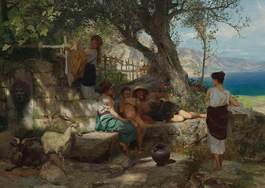 Ancient Greek scene with people and goats