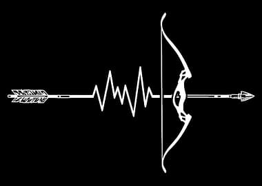 Archery Heartbeat Poster, Bow and Arrow EKG Wall Art, Minimalist Archer Print