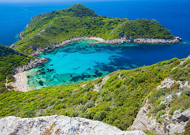 Idyllic Mediterranean Bay with Lush Green Hills