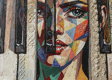 Abstract Portrait of a Woman with Piano Keys