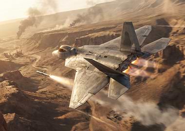 Fighter Jet Fires Missile Over Desert Canyon