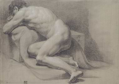 Nude figure resting on a draped surface