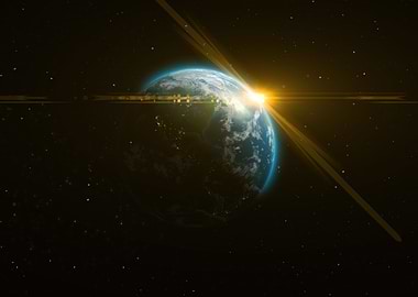 Earth Sunrise with Rings and Lens Flare