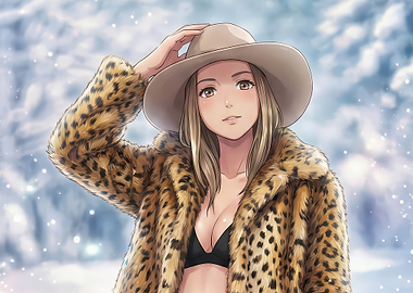 Woman in Leopard Print Coat and Hat