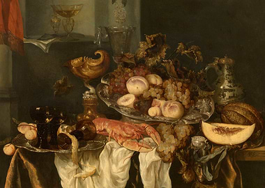 Baroque Still Life with Lobster and Fruit