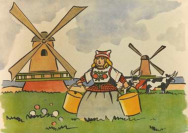 Dutch Girl with Buckets and Windmills