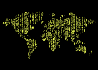 Binary Code World Map Poster, Digital Earth Wall Art, Tech Data Decor Print