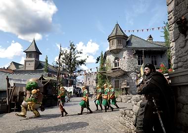 Fantasy medieval town square scene