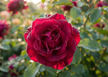 Dew-Kissed Red Rose in Bloom