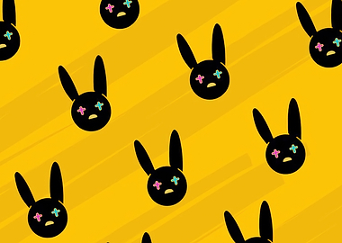 Sad Bunny Pattern Yellow Background