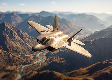 Fighter Jet Flying Over Mountains