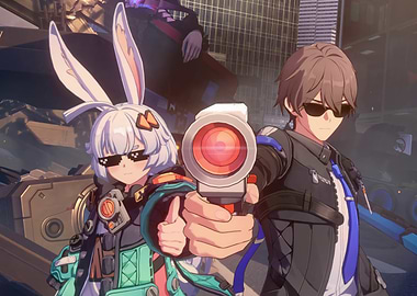 ananta Anime characters with pixelated sunglasses and guns