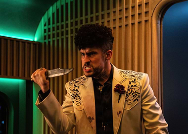 Man in Suit Holding a Knife