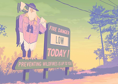 Eagle character with fire danger sign