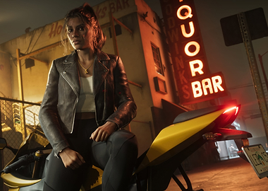 Woman on a motorcycle at night