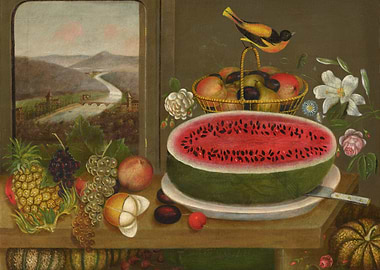 Still Life with Fruit and Landscape