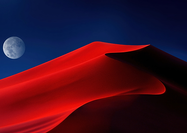 Red Desert Dunes Under the Moon