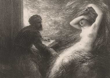 Artist sketching a nude figure