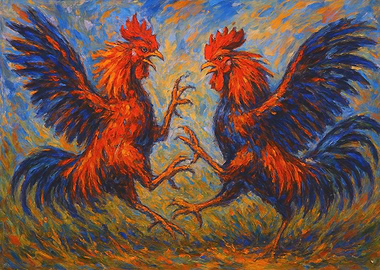 Two Roosters Fighting