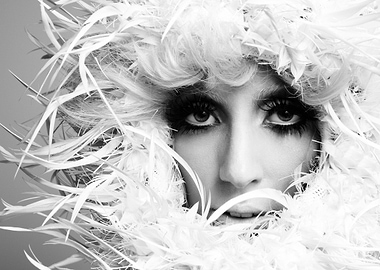 Dramatic Black and White Feathered Portrait