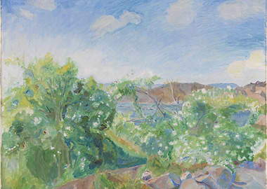 Impressionistic Landscape with Blooming Trees