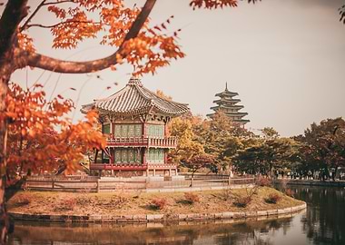 Autumn Pagoda by the Water