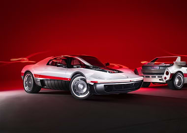 Retro Concept Cars on Red Background