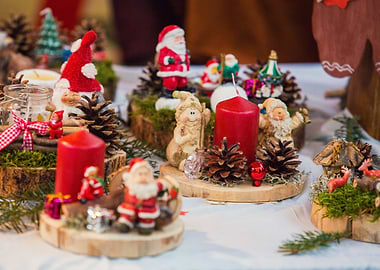 Christmas Table Decorations with Santa Figurines