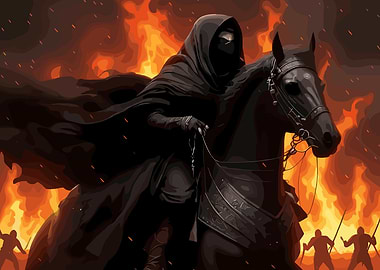 Dark Rider in Fiery Landscape