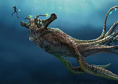 Subnautica Giant Sea Creature and Diver