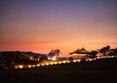 Suwon Korean Pagoda at Sunset